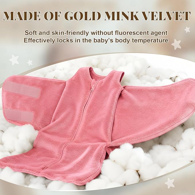 Furry Newborn Swaddle Sleep Bag for 3-6 Months Winter Warm Plush Baby Sleeping Bag Tog 2.5 Golden Mink Wearable Blanket with Adjustable Wrap for Infant Baby Shower New Parents Gift, Pink
