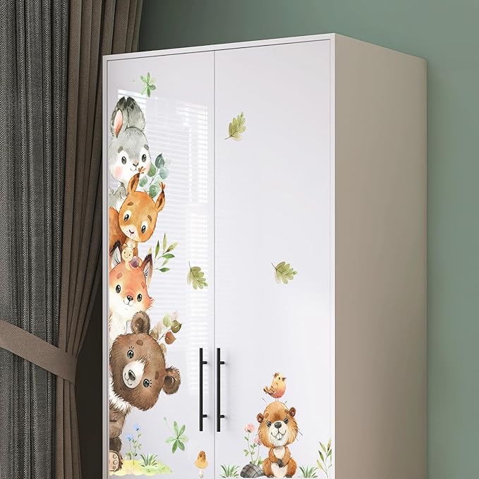 Tanlaby Jungle Animals Wall Stickers Cartoon Woodland Animal Wall Decals Bear Fox Forest Self-Adhesive Mural Removable Wall Art Sticker for Baby Nursery Kids Bedroom Playroom Daycare Classroom Decor