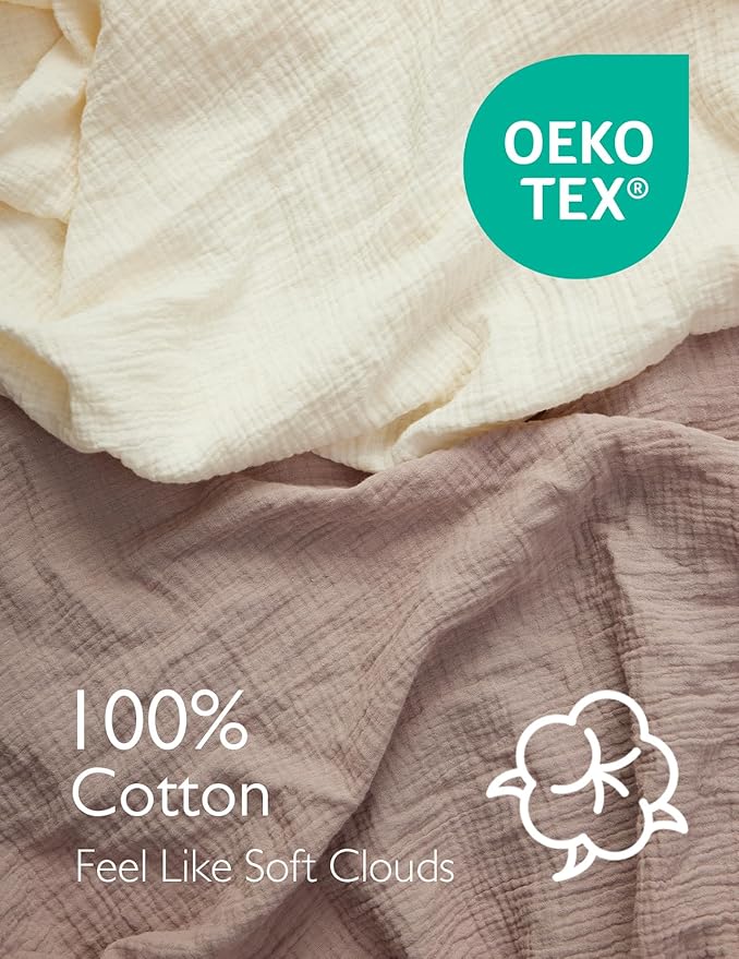 Momcozy Muslin Standard Fitted Crib Sheets, 52"x28", 2 Pack Soft Breathable Natural Cotton Baby Mattress Sheet, 360° Mattress Wrapping No Slip Boys Girls Neutral Toddler Bed Sheet, Beige Coffee Red
