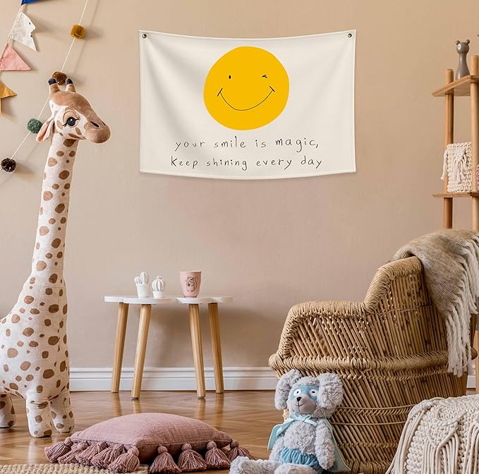 Boho Rectangular Banner Flag Wall Sign Decor Gift for Baby Boy Girl Kids,Nursery Baby Room Above Crib Bedroom Living Room Wall Decor-Your Smile Is Magic Keep-Baby,Shower Birthday Christmas Gift