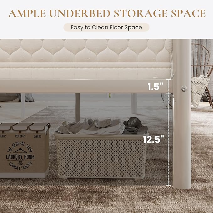 SHA CERLIN 14 Inch King Size Metal Bed Frame with Iron-Art Headboard and Footboard,Under Bed Storage Space,Platform Bed with Metal Slats Support,Easy Assembly,Noise Free,No Box Spring Needed,White