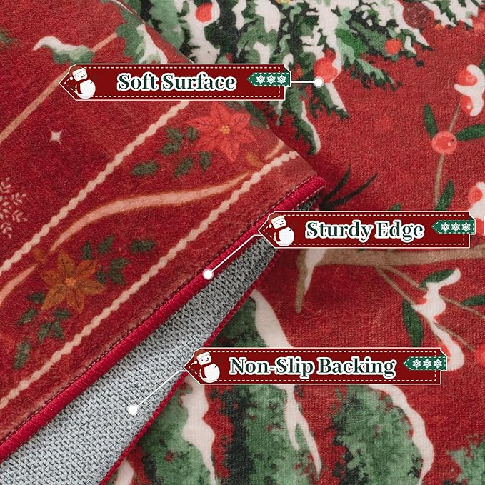 OJIA Christmas Rugs 5x7 Washable Rugs for Living Room, Xmas Red Holiday Rug Soft Animal Bedroom Carpet Ultra-Thin Entryway Rug, Non-Slip Throw Carpet for Kids Nursery Playroom Dining Room