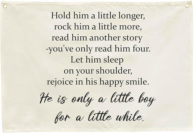 Boy Nursery Rectangular Banner-Hanging Flag Wall Decoration for Baby Boy Kids Teen,Nursery Bedroom Playroom Living Room Wall Decor,Baby Shower Christmas Gift-Hold Him A Little Longer-28.5"L×20"W
