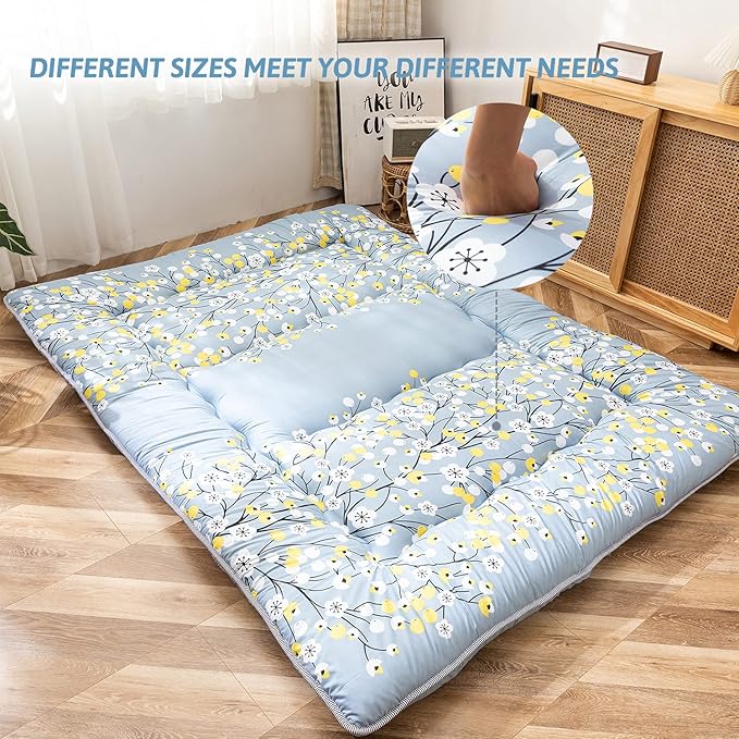 MAXYOYO Little Floal Japanese Futon Floor Mattress, Bed Mattress Topper Portable Thick Sleeping Pad Floor Bed Roll Up Camping Mattress Folding Couch Bed Mattress Pad for Guest Room, Queen Size
