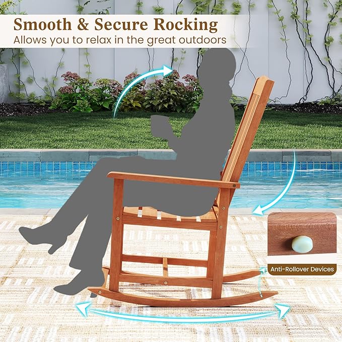 Giantex Set of 2 Outdoor Rocking Chairs, Solid Wood High Back Rocker with Slatted Seat, Wide Armrests, Oversized Porch Rocker for Patio, Backyard, Garden and Lawn, 400 LBS Weight Capacity