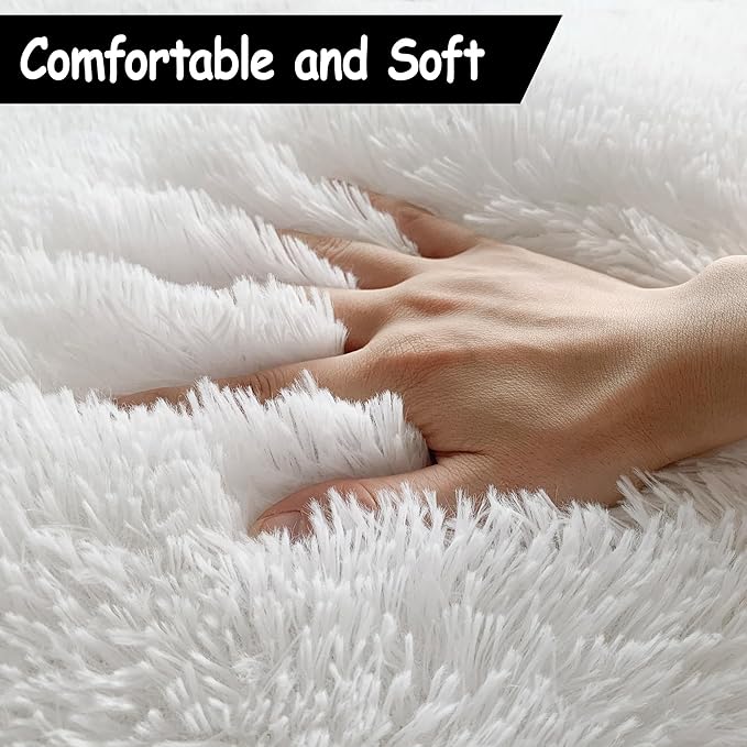 2x6 Ft Shag White Runner Rug for Bedroom Fuzzy Soft Fluffy Carpet Non-Slip Bottom for Hallway Bedside Living Room Dorm, Furry Area Rug for Nursery Playroom Indoor Home Decor