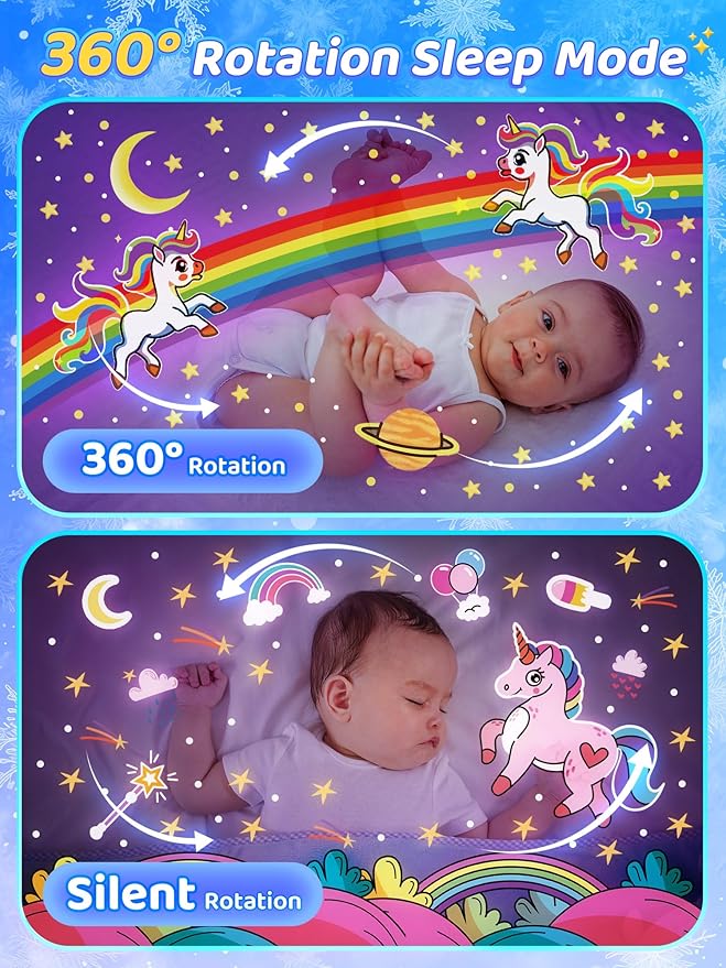 Snow Night Light for Kids, 15 White Noise+16 Films+336 Colors Star Projector for Kids, 360°+Remote+Cordless Baby Night Light Projector, Princess Toys for Girls Room Decor Light Up Christmas Decor