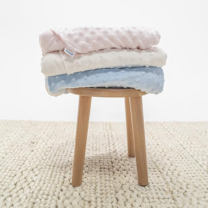 HALO Sleepsack Swaddle Plush Dot Velboa, 3-Way Adjustable Swaddle Blanket, TOG 3.0 for Cool Climates, Blue, Newborn, 0-3 Months