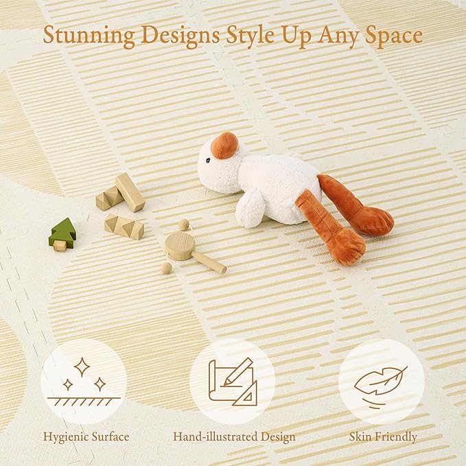 PopsyKosy Premium Baby Floor Play Mat - Extra Thick & Cushioned 1 inch Playroom Foam Mat, Non-Toxic Odorless - 6 Tiles - Spacious 6x4 ft. - Stylish & Large, Waterproof for Kids & Toddlers - Ecru Linen