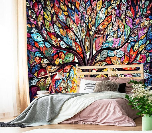 XMPMBM-Vintage Abstraction Art Forest backsplash Large Decorative Wallpaper Colorful Graffiti Tree Bedroom Bathroom Wall Mural- W 88" X H 59"（36 Square Foot）