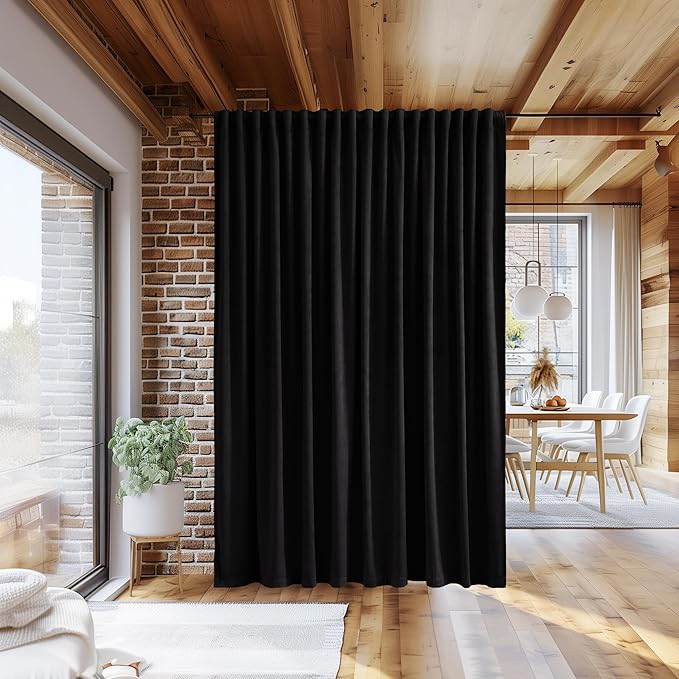 StangH Extra Wide Black Velvet Curtains for Theater, Luxury Room Darkening Thermal Insulated Window Drapes Privacy Room Dividers for Doorway Bedroom Office, W100 x L84, 1 Panel