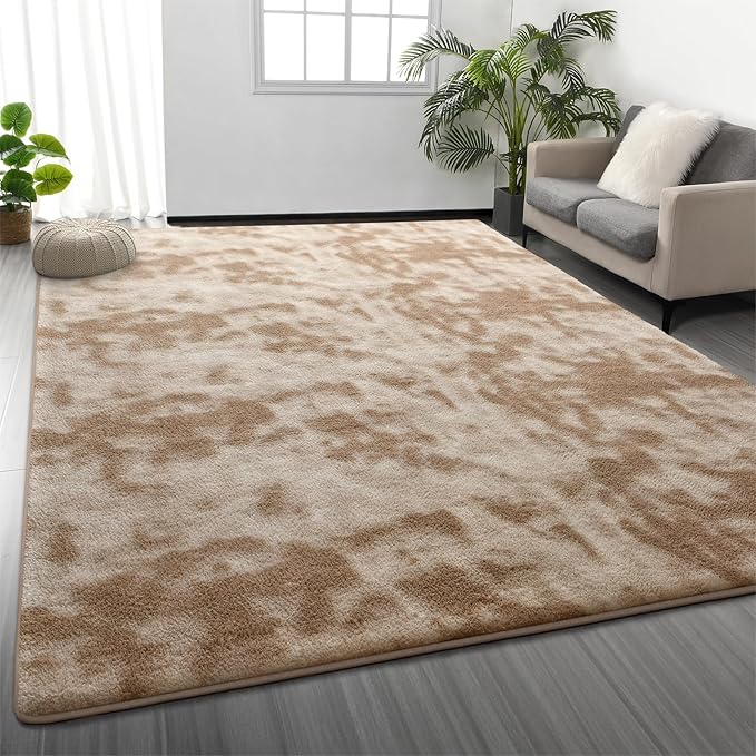 Large Soft Rugs for Living Room, 6 x 9 Ft Tie-Dyed Thickened Memory Foam Area Rug for Bedroom, Non-Slip Comfy Indoor Carpet for Boys Girls Room Nursery Home Decor, Beige