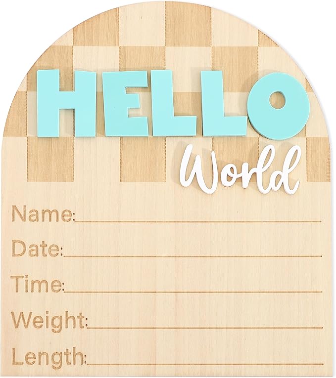 Racing Hello World Bulletin Board - Little Racer Birth Information Record,Fast Race Car Checkered Wooden Board, Newborn Milestone Announcement Sign,Hospital Nursery Racing Card Photo Props.