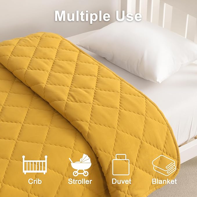 BEDSUM 100% Brushed Microfiber Down Alternative Toddler Comforter, Ultra Soft Lightweight and Warm Breathable Crib Quilted Blanket for Nursery Stroller Bed, 39x47 Inches, Yellow