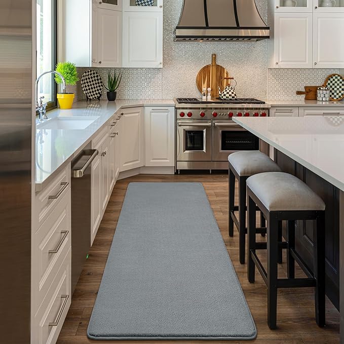 Amearea Modern Soft Hallway Runner Rug, 2x8 Feet Area Rug Runners for Hallways, Washable Runner Rugs, Non Slip Memory Foam Rug Grey Runner Rugs Carpet for Entrance Kitchen Kids Room Decor, Grey
