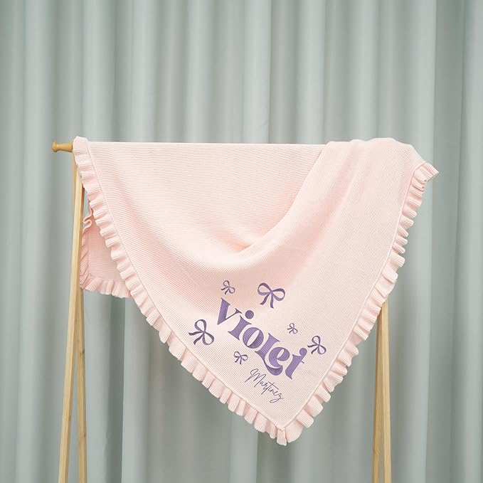 Personalized Embroidered Strawberry Baby Blanket – Boho Floral Knit Design, Soft Newborn Blanket for Baby, Custom Keepsake Gift, First Birthday Present, Cozy Nursery Throw