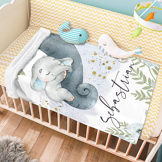 J&SBGFT Personalized Baby Blanket for Boys - Custom Name Receiving Blanket for Toddlers, Kids Nursery, Stroller, Crib Decor Throw 30"x40", Color6