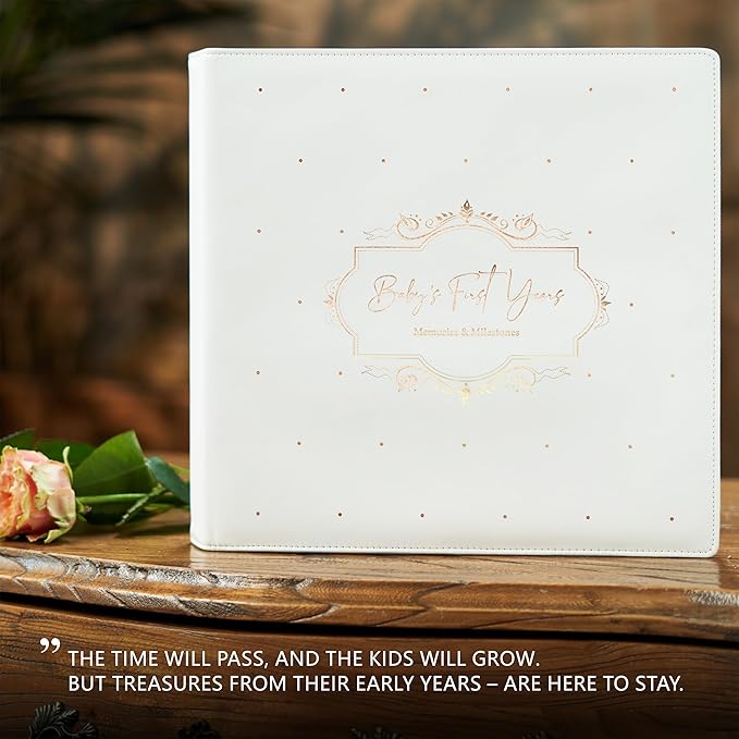Keepsake Baby Memory Book Girl Boy – Timeless Leather-Bound Baby Milestone Book – Baby Book Keepsake Record First 5 Years – Gender Neutral Baby Scrapbook Album Baby Album Journal Registry Search Gift