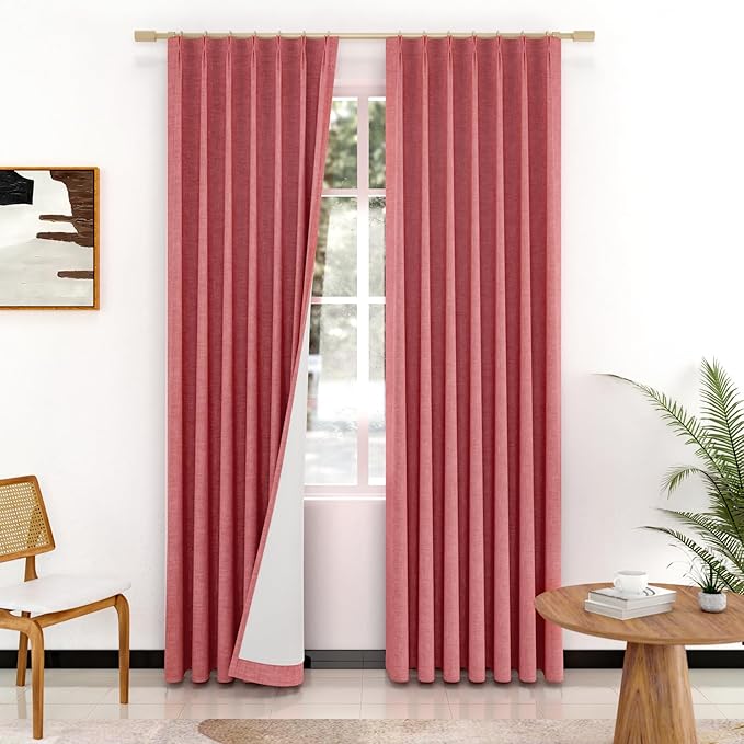 IVAPUPU Linen Pinch Pleated 100% Blackout Curtains for Bedroom - 2 Pages Black Out Fall Curtains 63 Inch Long 2 Panel for Living Room Darkening Thermal Window Curtain Drapes with 16pc Hooks