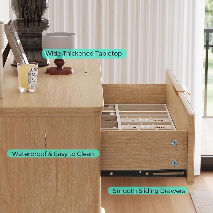 LINSY HOME Fluted 5 Drawers Dresser, 46" Tall Modern Chest of Drawers, Curved Profile Design, Mid Century Wood Dresser with Metal Handle for Bedroom, Living Room, Hallway, Entryway, Oak