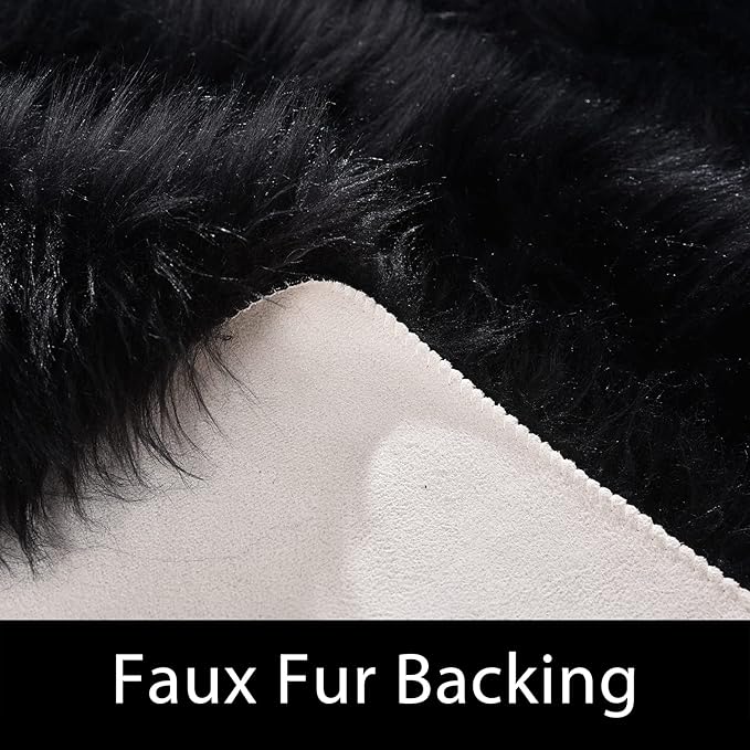 Latepis Black Rugs for Bedroom 3x5 Throw Rug Shag Washable Faux Fur Sheepskin Rug for Living Room Floor Plush Soft Rugs Cute Room Decor Rectangle