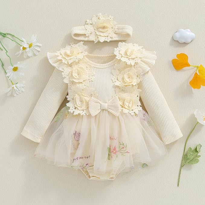Giraropa Baby Girl Fall Winter Clothes Long Sleeve Romper Dress + Socks + Headband Newborn Infant Cute Casual Outfits