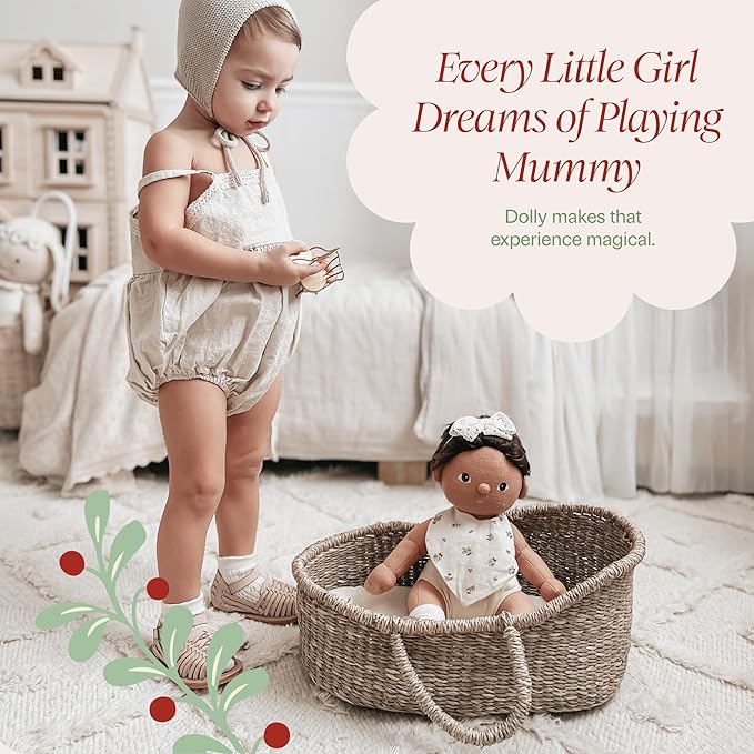 BEBE BASK Premium Baby Doll Bassinet - Handcrafted & Award-Winning Seagrass Moses Basket - Doll Carrier with Luxe Mattress