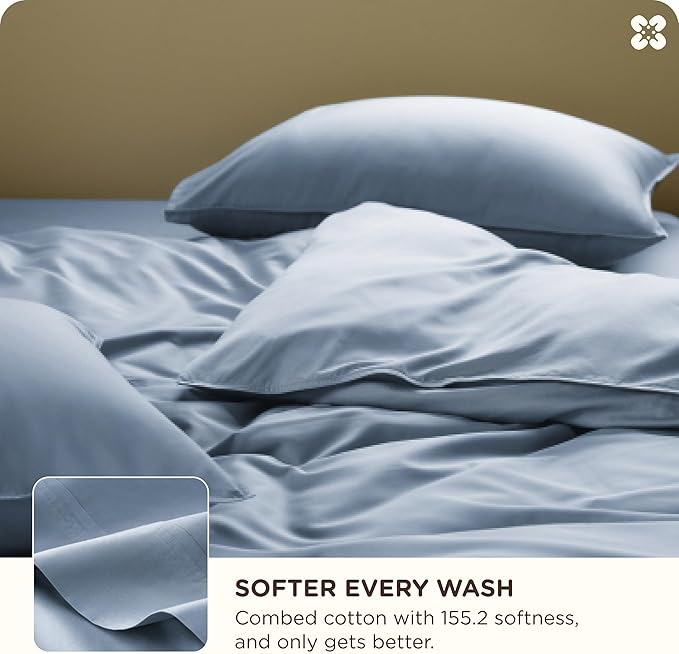Bedsure Cooling Duvet Cover Queen Size, Cotton & Rayon Derived from Bamboo Blend Duvet Cover Set for Hot Sleepers,Ultra-Soft, Breathable & Lightweight Home Bedding for All Seasons (Light Blue,90"x90")