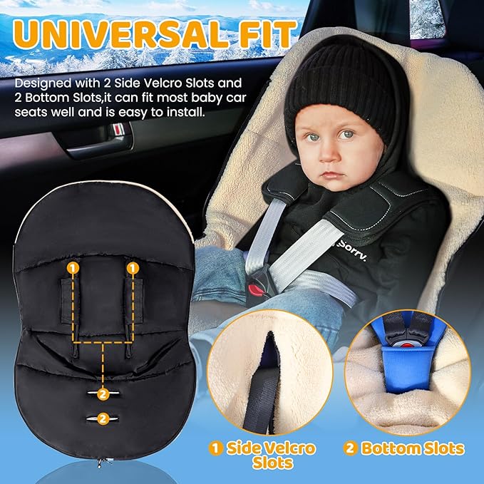 Orzbow Winter Carseat Cover for Baby | Infant Car Seat Blanket | Waterproof Car Seat Cover with Adjustable Collar, Warm and Cozy Fleece Carseat Canopy Blanket for Baby Winter Essentials, Black