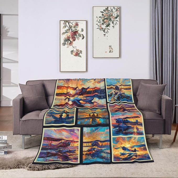 Airplane Blanket Aircraft Plane Throw Blanket Flannel Stuff Merch Cozy Decor Fleece Plush Fuzzy Warm Soft Lightweight Bedding Gifts for Pilots Women Men Girl Boy Couch 80"X60"