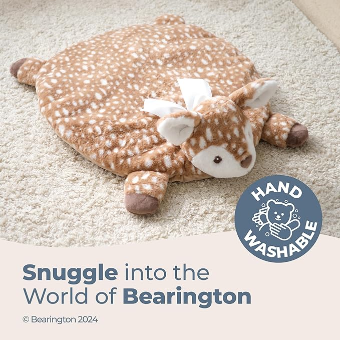 Bearington Baby Lil’ Willow Woodland Decor Tummy Time Mat - 30 x 30 Deer Infant Blanket for Babies - Washable Fawn Newborn Items - Adorable Play Rug Woodland Baby Decor and Nursery Gift