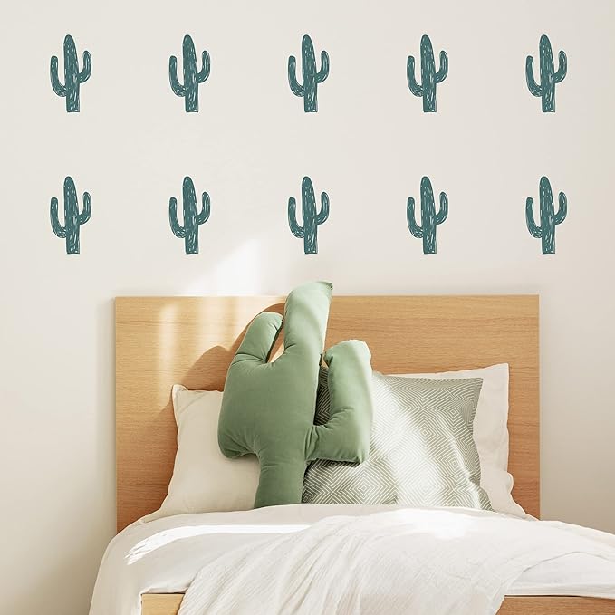 Cactus Wall Decals - Set of 12 8" Vinyl Wall Stickers for Nursery Bedroom Kitchen Classroom Decor Removable Peel and Stick Indoor Western Decor