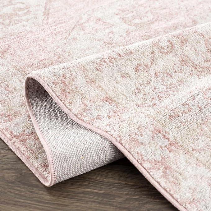 BoutiqueRugs Blush & Light Pink Collection Snead Bohemian Oriental Medallion Area Rug - Traditional Floral Carpet for Living Room, Bedroom - Blush, Pale Pink, Cream - 7'10" Square