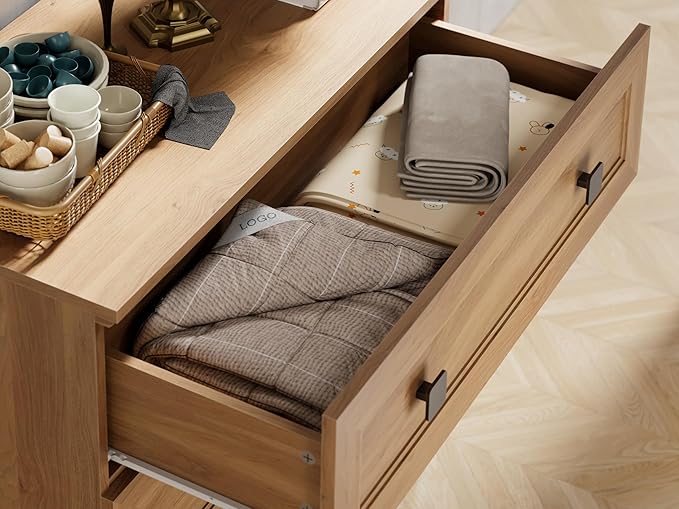 Modern Dresser for Bedroom with 9 Drawers, 3 in 1 Wooden Chest of Drawers with Organizer Storage for Bed Room,Livingroom Hallway Oak