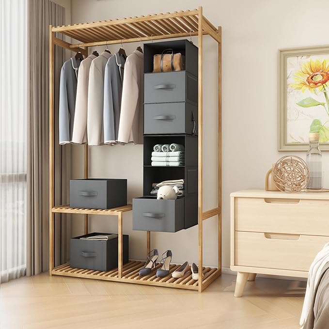 Twira 6-Shelf Hanging Closet Organizer, 2 Separable 3-Shelf Hanging Shelves, Hanging Storage with 3 Removanle Drawers 4 Side Pockets for Wardrobe, Nursery, Drom, Baby Clothes Organization Dark Grey