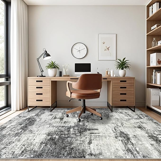 9x12 Area Rugs Living Room Rugs: Large Washable Rug with Anti-Slip Backing Non-Shedding Stain-Resistant Soft Abstract Carpet for Bedroom Dining Room Nursery Home Office - Black