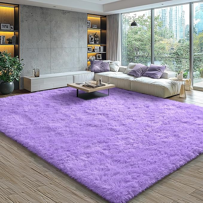 EVOIONOS 6x9 Washable Large Area Rug for Living Room, Fluffy Shag Rug for Bedroom, Ultra Soft Plush Non Slip Carpet for Indoor Floor Bedside Nursery Kids Girls Room Dorm, Home Decor Aesthetic, Purple