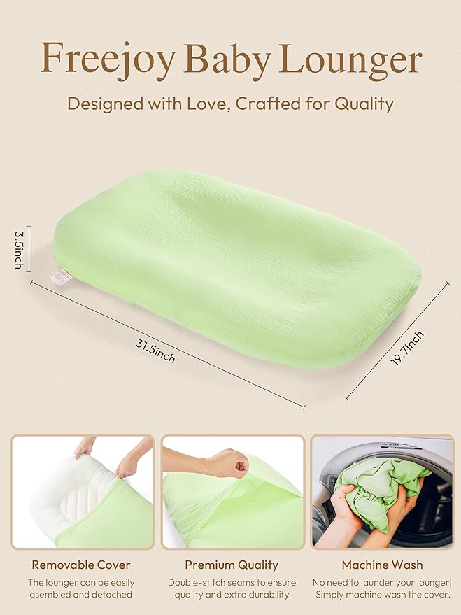 Freejoy Baby Lounger for Newborn, Portable Baby Nest, Soft Cotton Breathable Washable Infant Lounger for Home and Travel (Green)