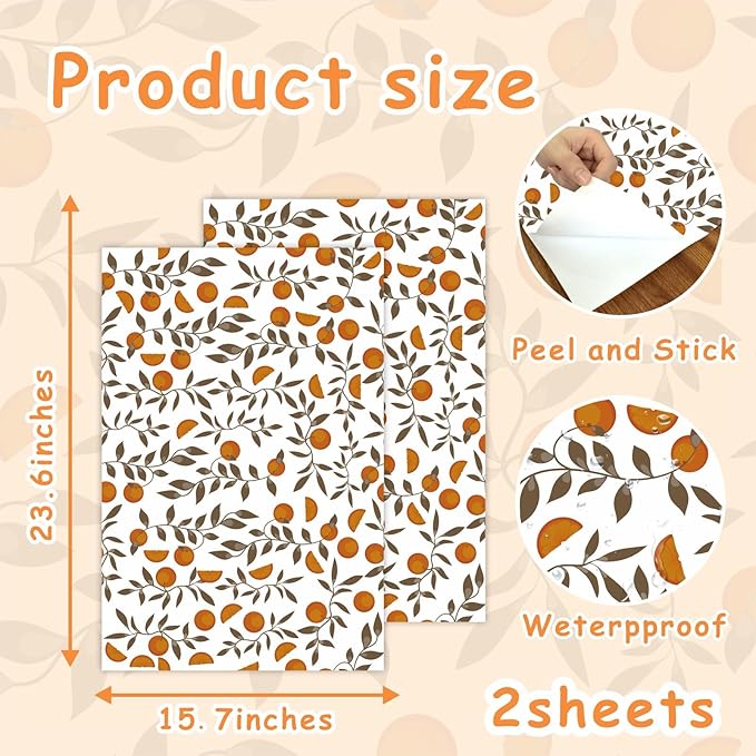 Orange Leaf Wallpaper Boho Wall Paper Orange Leaves Wall Stickers Removable Fruit Leaf Decals Peel and Stick Boho Fruit Leaves Wall Decals for Bedroom Living Room Kitchen Decor