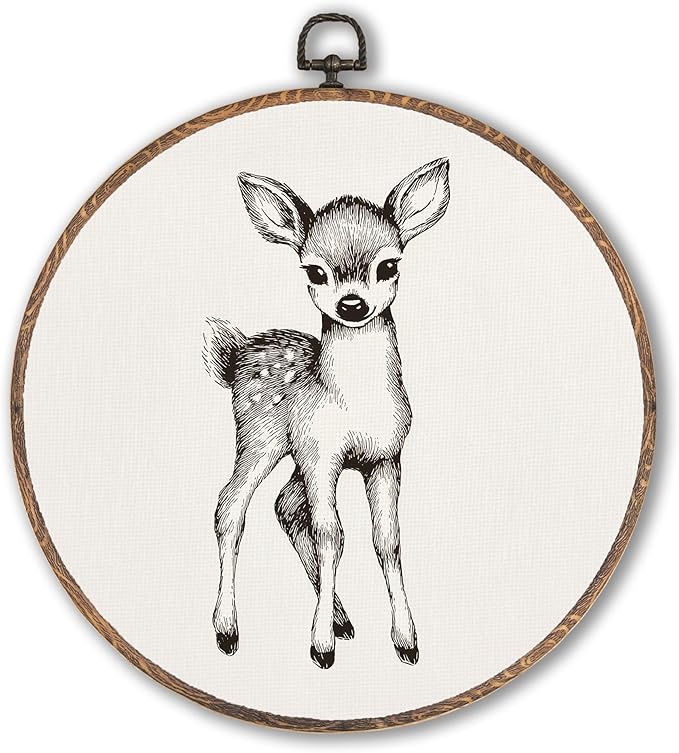 Vintage Deer Round Wall Art Framed, Cottagecore Deer Round Wall Decor, Retro Animal Farmhouse Hanging Canvas Prints Wall Sculptures for Home Nursery Bedroom Decor, 10x10 Inch