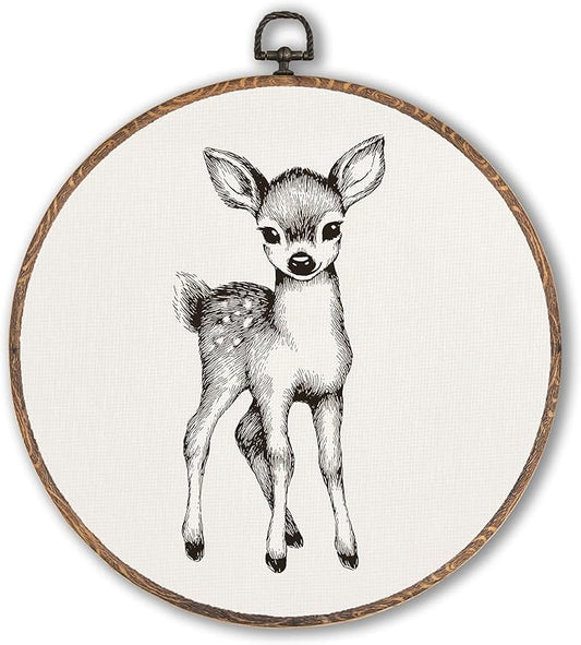Vintage Deer Round Wall Art Framed, Cottagecore Deer Round Wall Decor, Retro Animal Farmhouse Hanging Canvas Prints Wall Sculptures for Home Nursery Bedroom Decor, 10x10 Inch