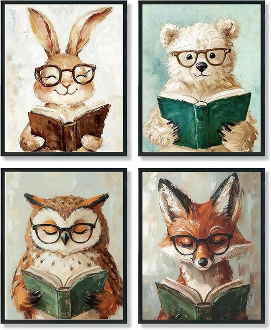 ShowDraven Woodland Nursery Animals Decor Wall Art Prints Poster, Baby Nursery Room Bedroom Bathroom Playroom Wall Art Decor for Nursery Kids Girls Gifts, Classroom Wall Decor, 8x10 Inch Unframed