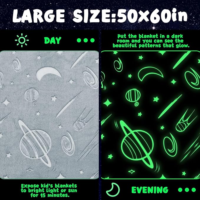 inhand Glow in The Dark Stars Blanket for Girls Boys Cute Kids Throw Blanket Funny Space Moon Galaxy Blanket Gaming Room Decor Toys Birthday Gifts Ideas Stuff for 1-10 Years Old (40''x60'' Grey)