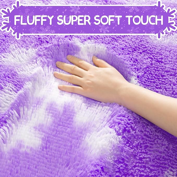 EVOIONOS Purple Princess Rugs for Living Room, 4x6 Feet Fluffy Shaggy Snowflake Rug for Girls Bedroom, Plush Fuzzy Super Soft Carpet for Kids Room Home Decor, Upgraded Non Slip Bottom, Purple Rugs