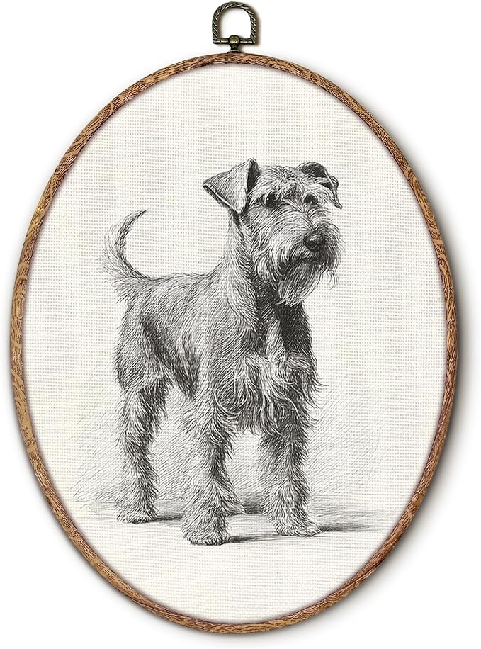 Vintage Schnauzer Oval Wall Art Framed, Retro Schnauzer Dog Oval Wall Decor, Dog Lover Gifts Hanging Canvas Prints Wall Sculptures for Farmhouse Home Living Room Decor, 8.5x11.5 Inch