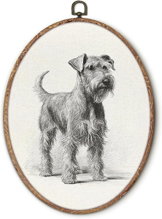 Vintage Schnauzer Oval Wall Art Framed, Retro Schnauzer Dog Oval Wall Decor, Dog Lover Gifts Hanging Canvas Prints Wall Sculptures for Farmhouse Home Living Room Decor, 8.5x11.5 Inch