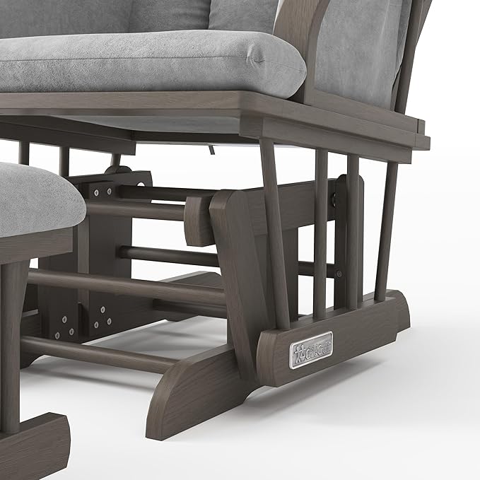 Child Craft Cozy Glider Rocker and Ottoman Set, Padded Cushion with Convenient Storage Pockets, Solid Wood Base & Frame (Dapper Gray with Light Gray Cushion)