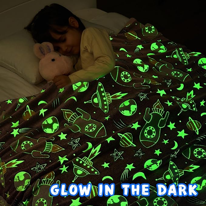 inhand 2 3 4 5 6 7 8 9 10 11 12 13 Year Old Boy Birthday Gifts, Glow in The Dark Space Planet Galaxy Soft Blanket for Boys Cute Kids Throw Blanket Funny Stars Blanket Boys Room Decor (50"x60"Space)