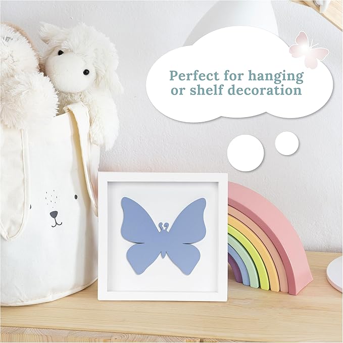 Tide and Tales 3D Butterfly Room Decor for Girls, Set of 3 (7”x7”) Framed Wooden Wall Art for Nursery, Nature-Inspired Bedroom Decorations, Butterfly Decor for Baby Girl, Perfect Baby Gift