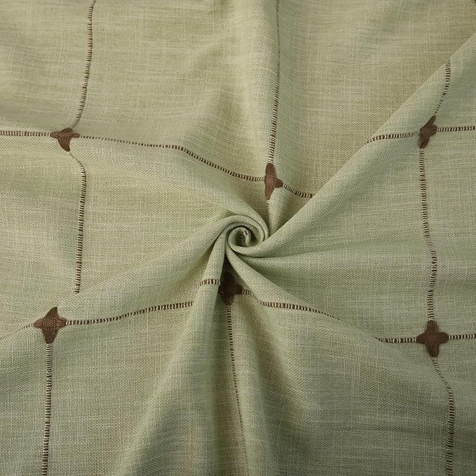 Deeprove Green Boho Curtains for Bedroom 84 Inches Long, Sage Checkered Bohemian Chic Textured Embroidery Plaids, Vintage Tassels Country Decor Drapery, Rod Pocket, 1 Panel W52 x L84, Light Mint
